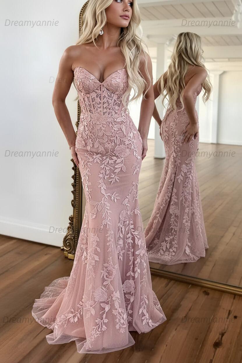 Mermaid Prom Dress Purple Sweetheart Evening Dress With Appliques