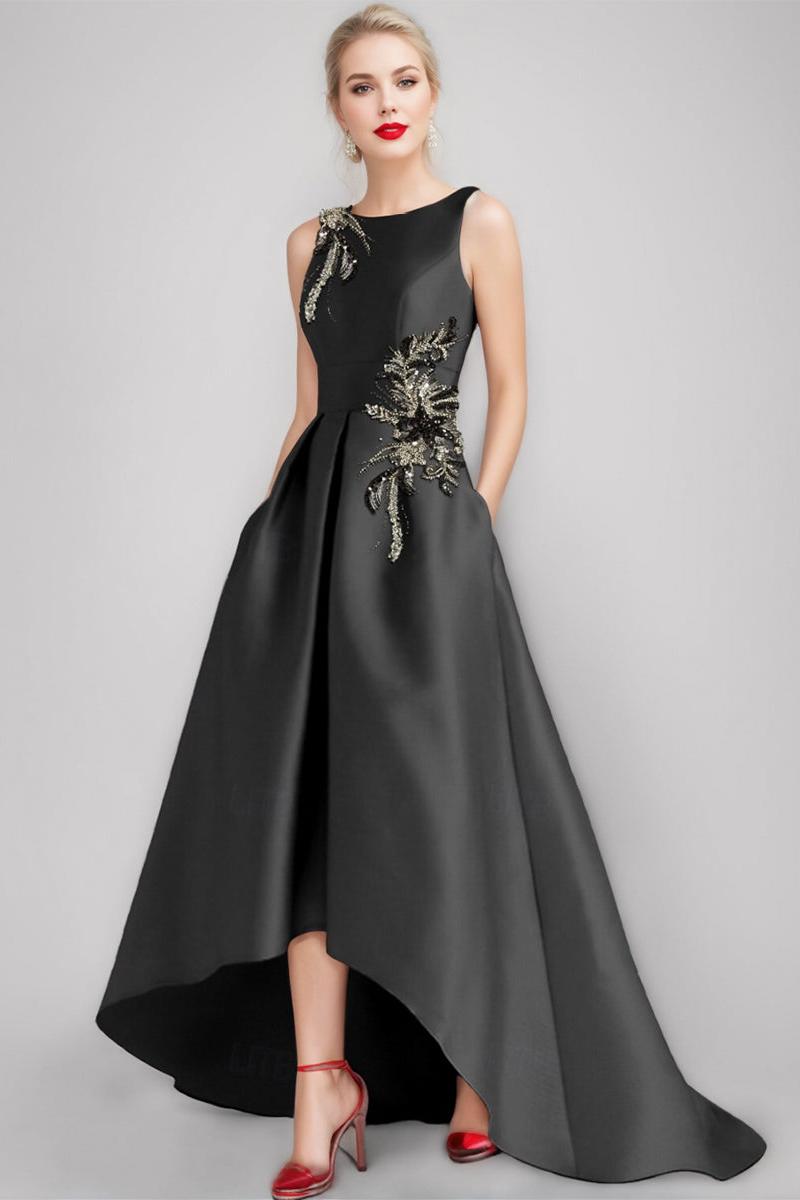 Elegant Asymmetrical A-Line Princess Scoop Mother of the Bride & Groom Sleeveless Dress with Appliques
