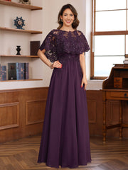Elegant Floor-Length A-Line Princess Mother of the Bride & Groom Dresses with Round Neck and Lace Appliques