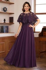 Elegant Floor-Length A-Line Princess Mother of the Bride & Groom Dresses with Round Neck and Lace Appliques