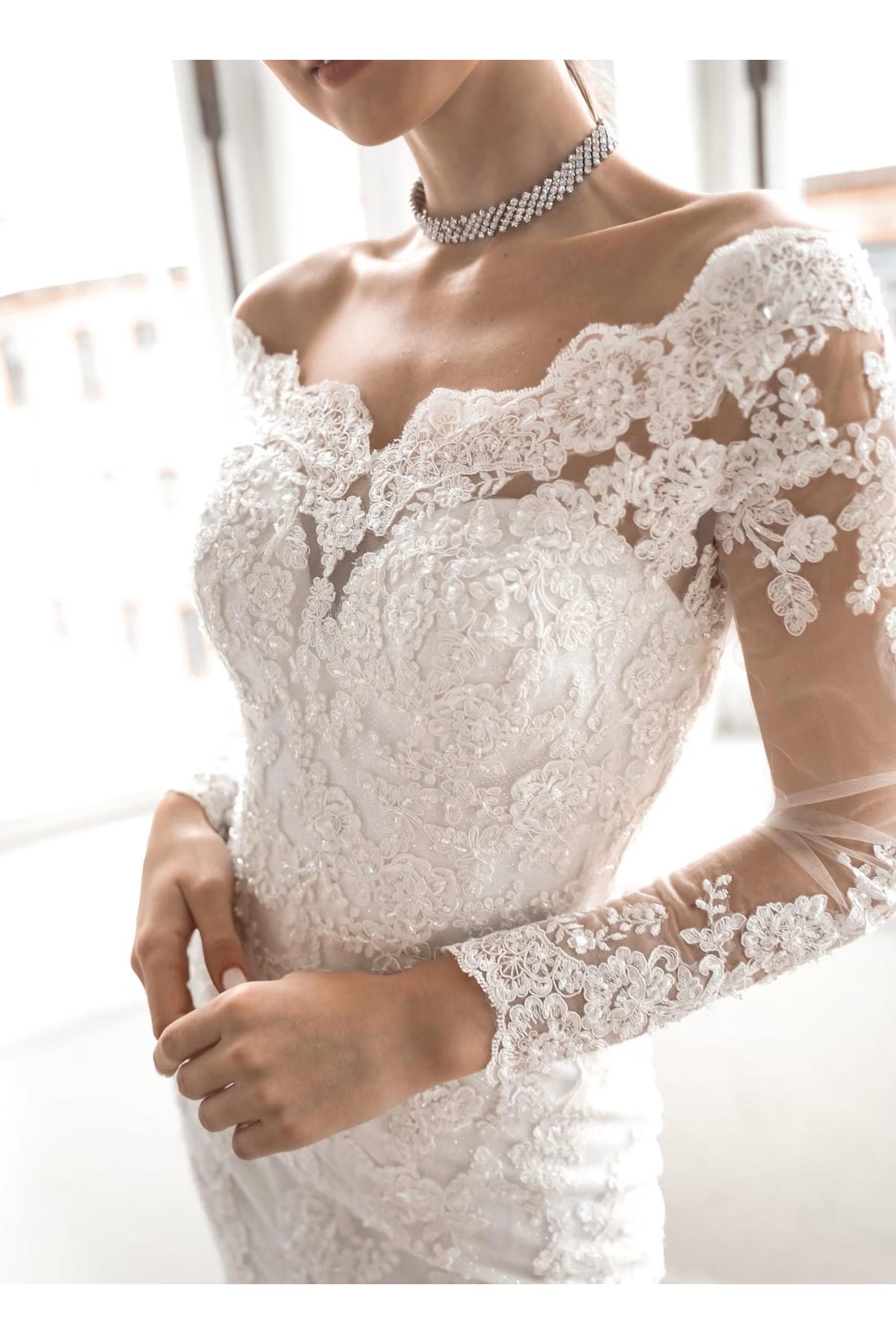 Elegant Lace Long Sleeve Off-Shoulder Bridal Gowns