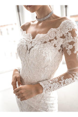 Elegant Lace Long Sleeve Off-Shoulder Bridal Gowns