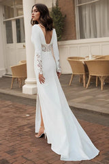 Elegant Lace Long Sleeves Beach Wedding Dress With Front Split