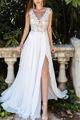 Elegant Lace/Tulle Beach Wedding Dresses With Split Front