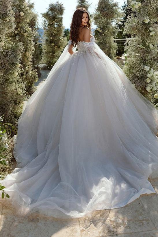 Elegant Lace/Tulle Wedding Dress with Off-The-Shoulder Long Sleeves