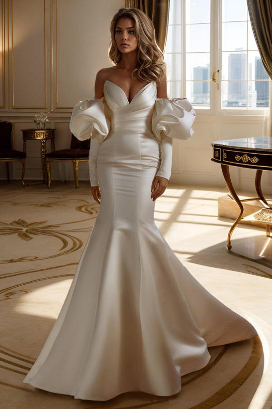 Elegant Long Sleeves Court Train Satin Wedding Dresses