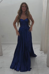 Elegant Metallic Royal Blue Prom Dress Corset Formal Dress With Slit