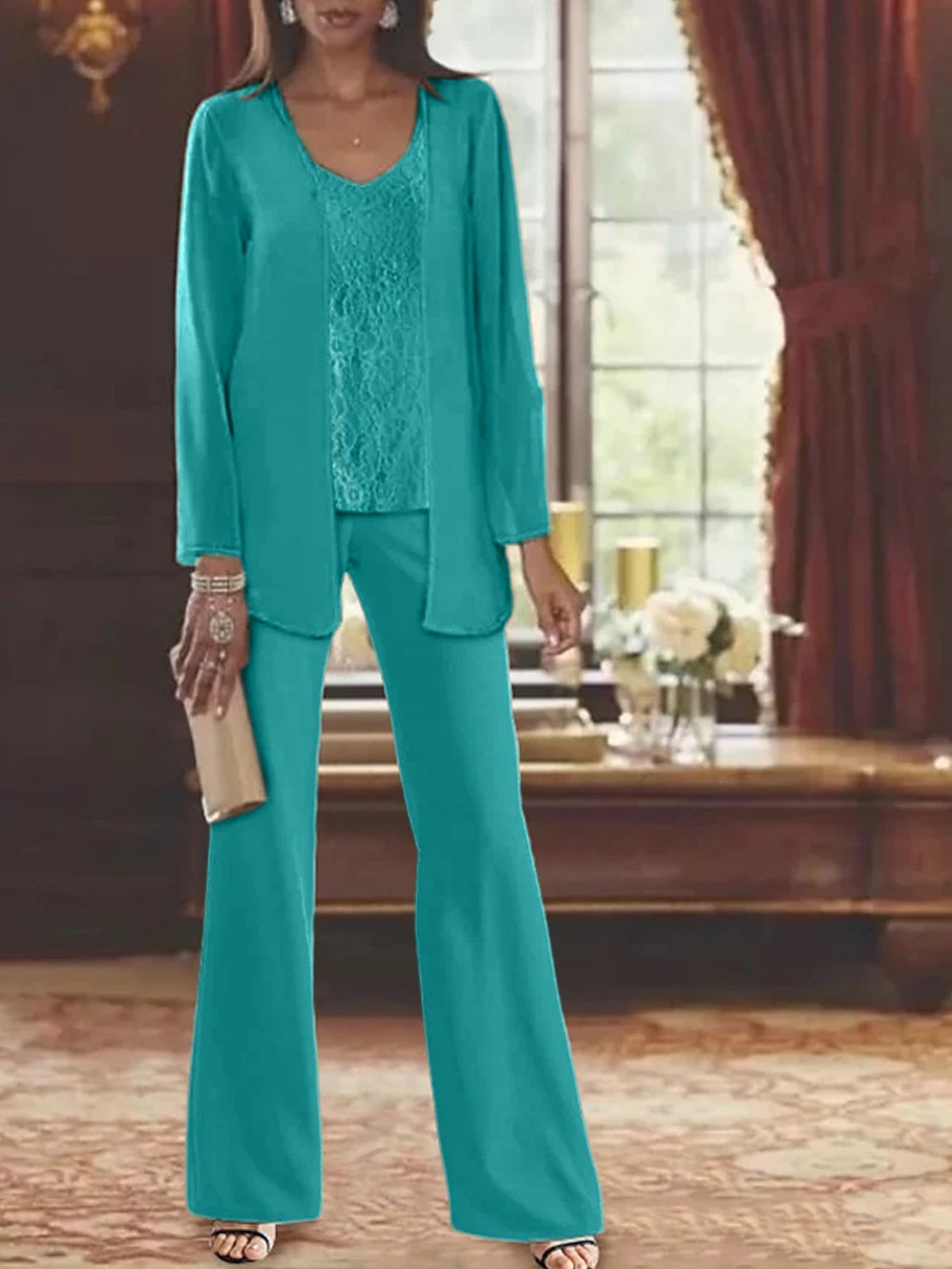 Elegant Mother of the Bride Pantsuits in Chiffon with Jacket