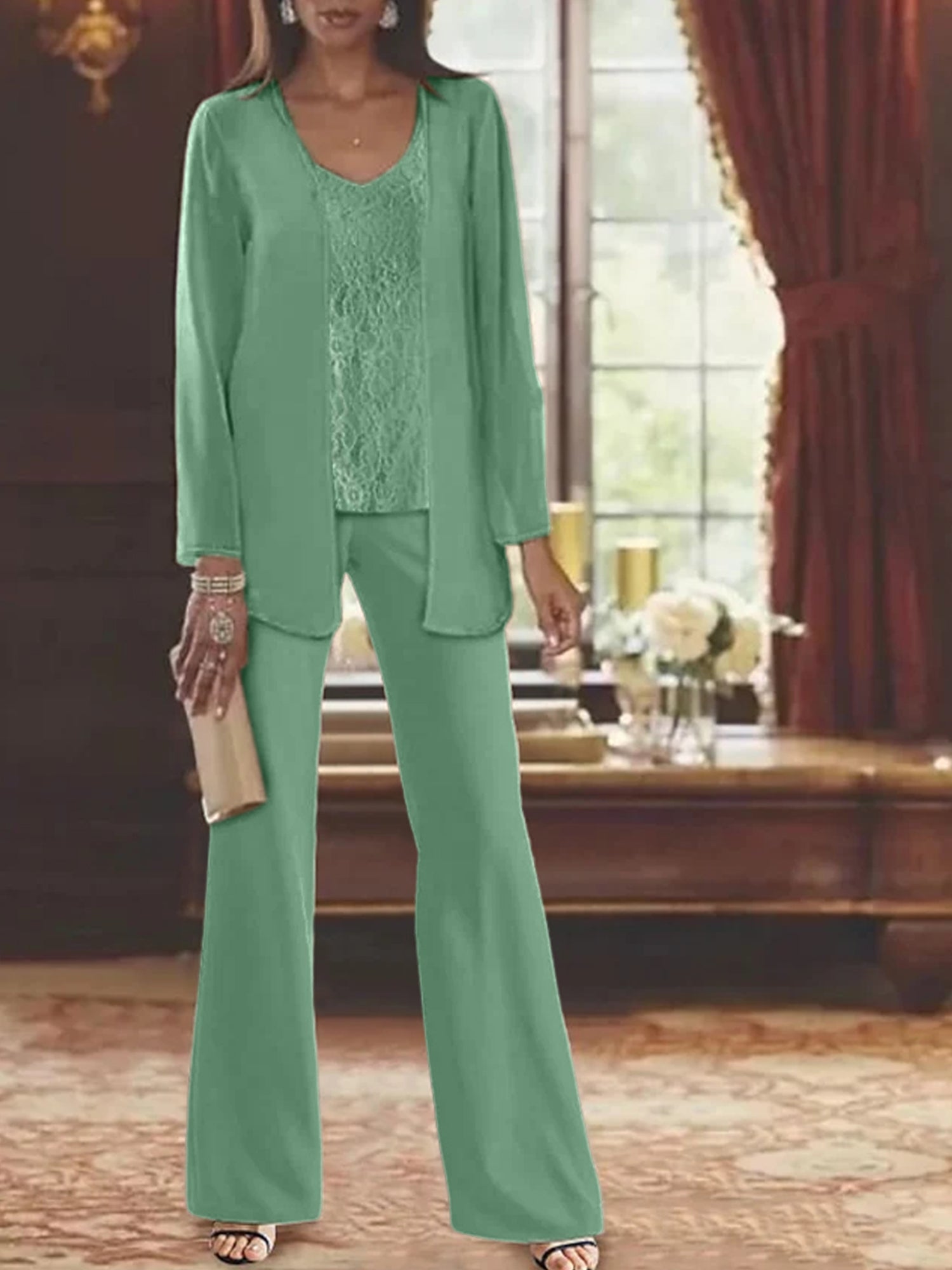 Elegant Mother of the Bride Pantsuits in Chiffon with Jacket