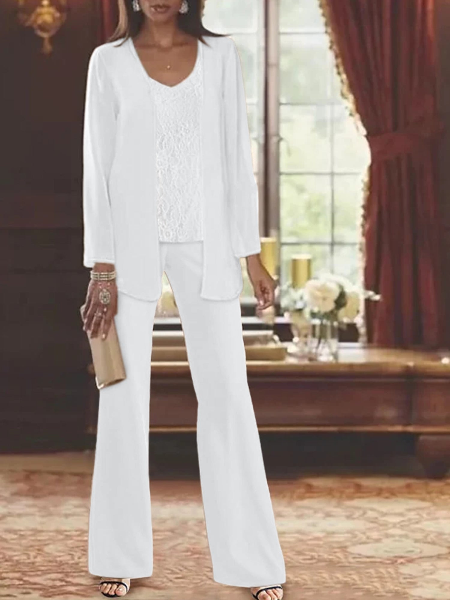 Elegant Mother of the Bride Pantsuits in Chiffon with Jacket