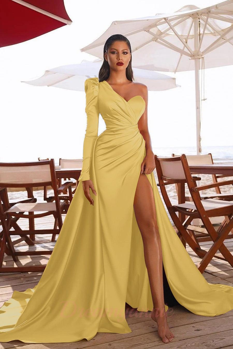 slim fit dress slacks Sherri Hill 55301 One Shoulder Prom Dress – Mydressline main image 0