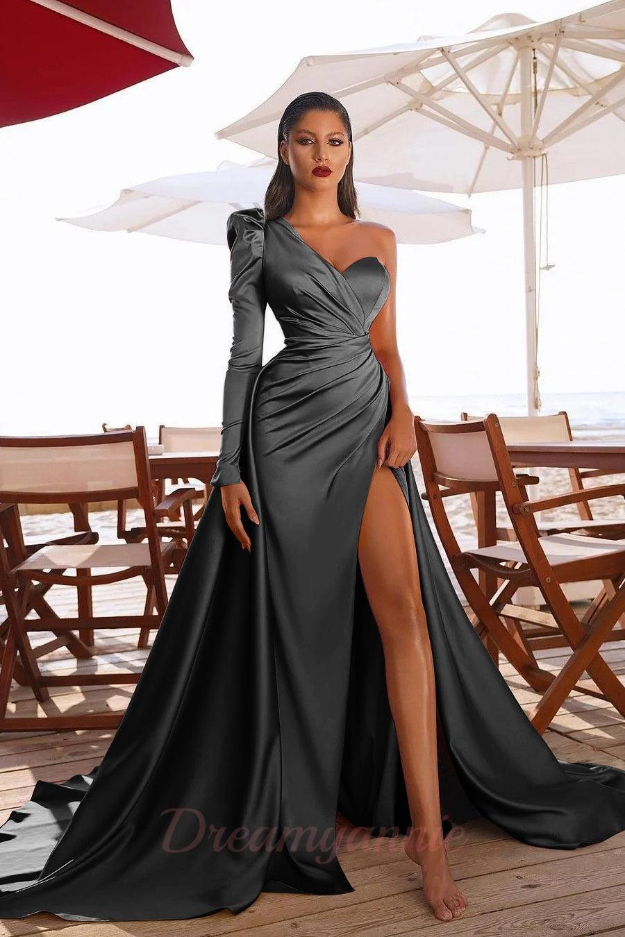 knee length dresses for ladies Socialite Black One-Sleeve Cut-Out Maxi Dress – Club L London