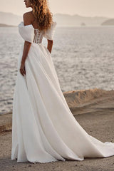 Elegant Organza Beach Wedding Dresses with Split Front