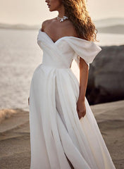 Elegant Organza Beach Wedding Dresses with Split Front