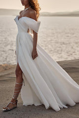 Elegant Organza Beach Wedding Dresses with Split Front