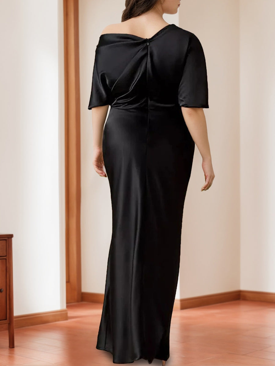 Elegant Plus Size Mother of the Bride One-Shoulder Sheath Dress with 1/2 Sleeves