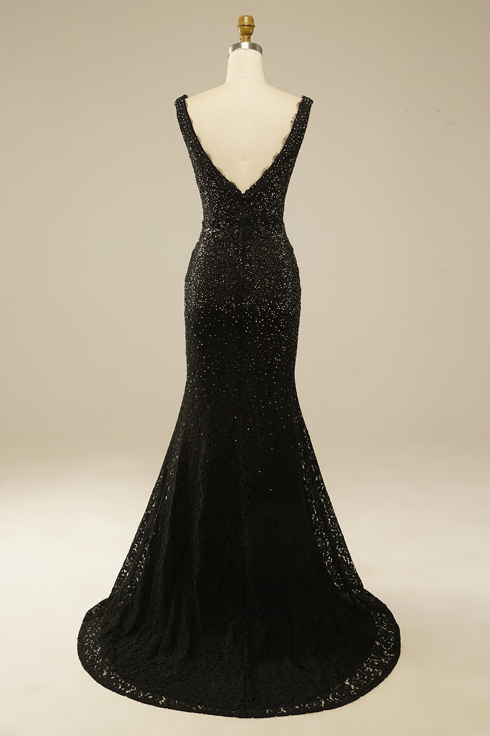 Elegant Rhinestone Black Lace Mermaid Prom Dress