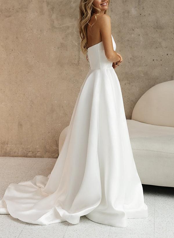 navy blue dress for baby girl Dreamyannie Women Beach Wedding Dress Elegant Satin Bridal Dress with A-Line  Silhouette Strapless Design Sleeveless Style and Sweep Train – Dreamyannie  UK