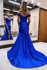 Elegant Sequins Off The Shoulder Evening Dress with Pleated Slit