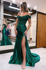 Elegant Sequins Off The Shoulder Evening Dress with Pleated Slit
