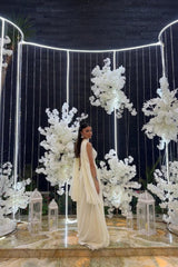 Elegant Strapless A-Line Chiffon Long Prom Dress With Scarf Detail Formal Evening Gown