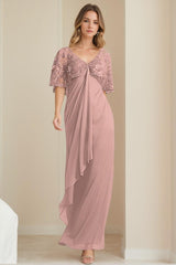 Elegant V-Neck A-Line Mother of the Bride Dress with Appliques Ankle-Length