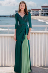 Elegant V-Neck A-Line Princess Gown for Mothers of the Bride & Groom with Long Sleeves Ruffles and Appliques