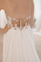 Elegant White Sweetheart Long Lace Boho Beach Wedding Dress with Slit