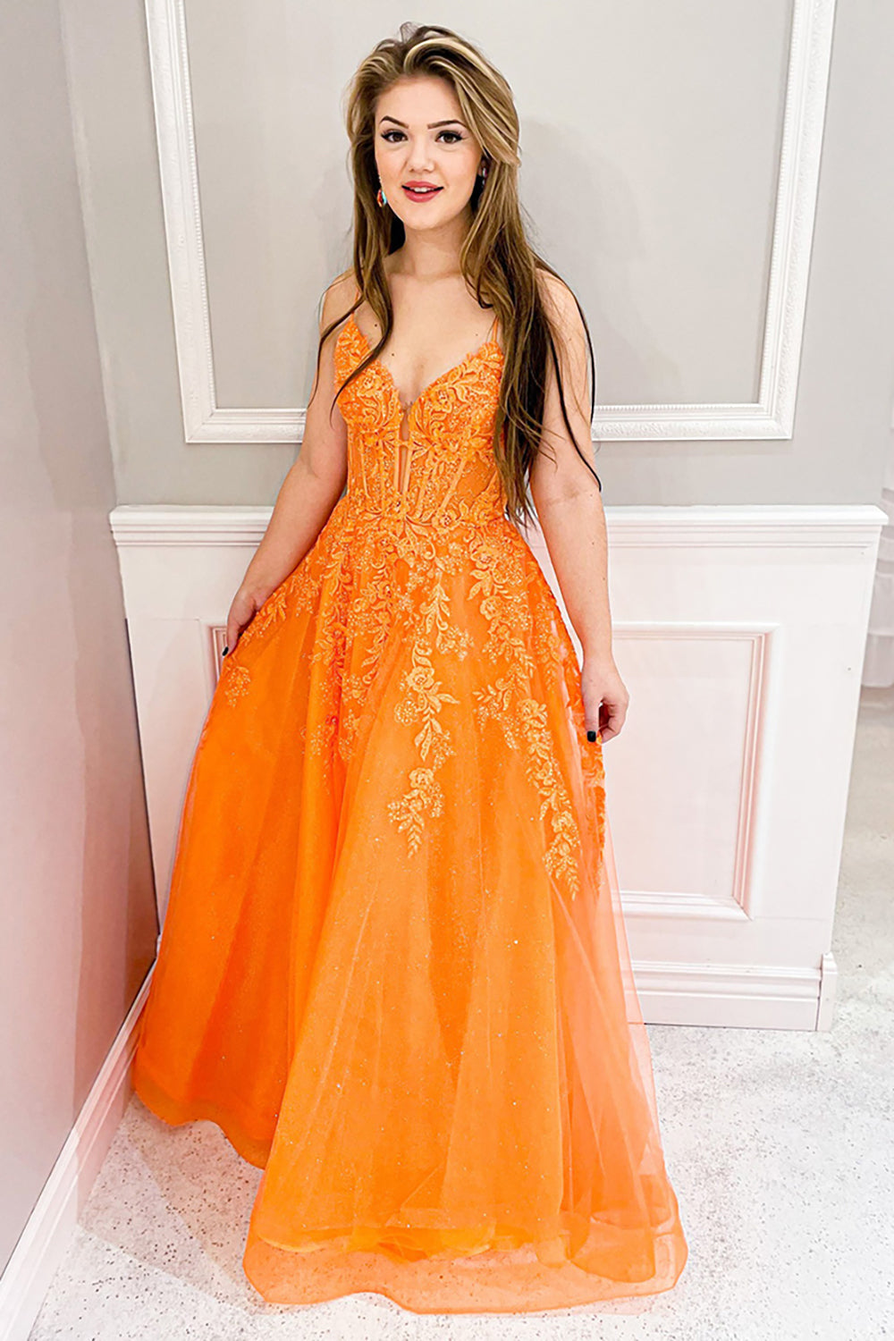 Emerald Green Prom Dress Floral A-Line Spaghetti Straps Evening Dress