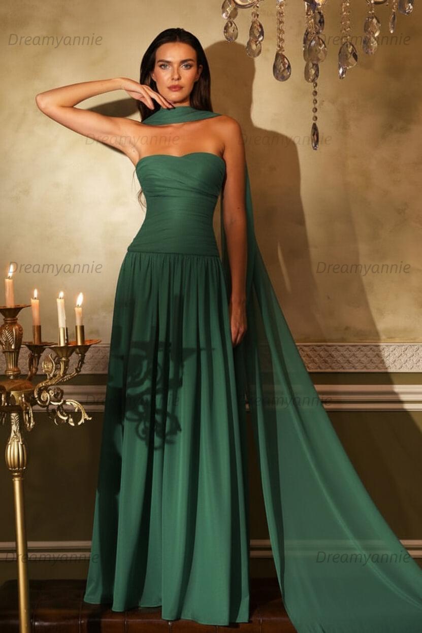 Orange A Line Prom Dress Sleeveless Strapless Evening Dress