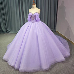 Exquisite Purple Quinceanera Dress Ball Gown Beaded Scoop Lace Up Short Sleeves Formal Sweet 16 Party Dress