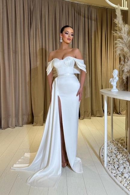 Fabulous Sweetheart Cap Sleeves Column Wedding Dress With Front Split