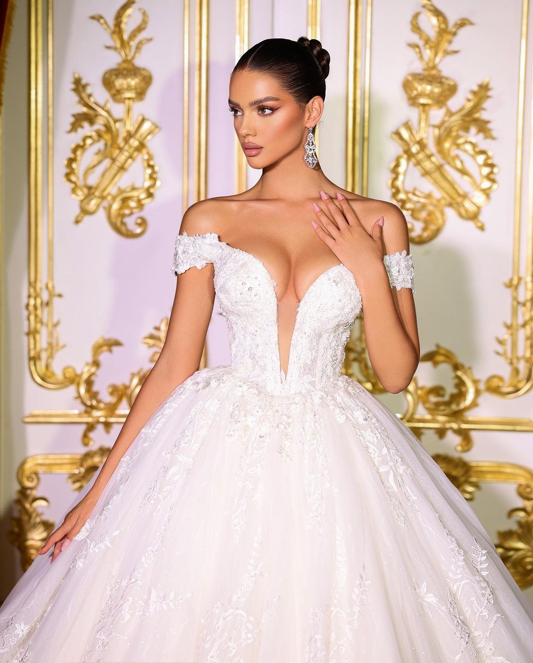 Fabulous Wedding Dress Ball Gown Off The Shoulder Bridal Dress with Lace Appliques