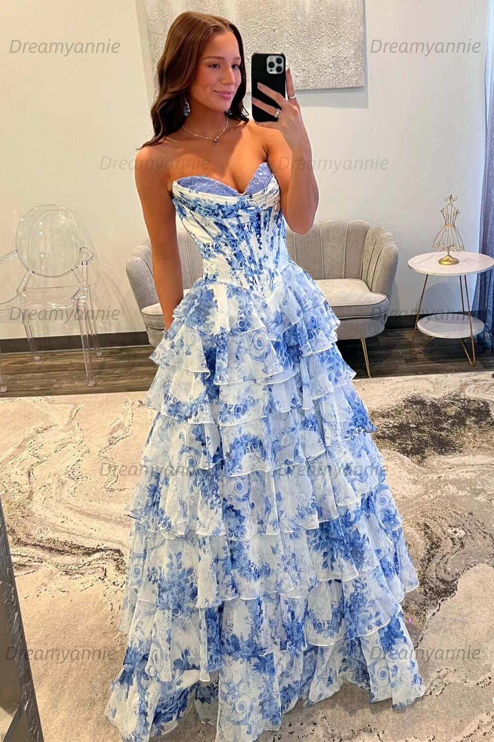 A Line Prom Dress Blush Sweetheart Corset Floral Tiered Long Evening D Dreamyannie UK A Line Prom Dress Blush Sweetheart Corset Floral Tiered Long Evening D Dreamyannie UK