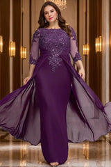 Floor-Length A-Line Mother of the Bride Dress with Jewel Neckline