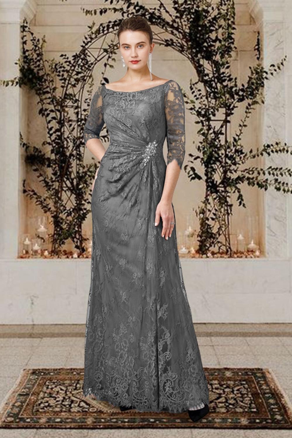 Floor-Length A-Line Princess Gown with Jewel Neckline for the Mother of the Bride