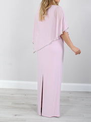Floor-Length Mother of the Bride Gown with 3/4 Sleeves