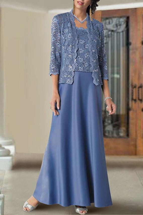 Floor-Length Mother of the Bride Gown with Spaghetti Strap Sheath/Column Design