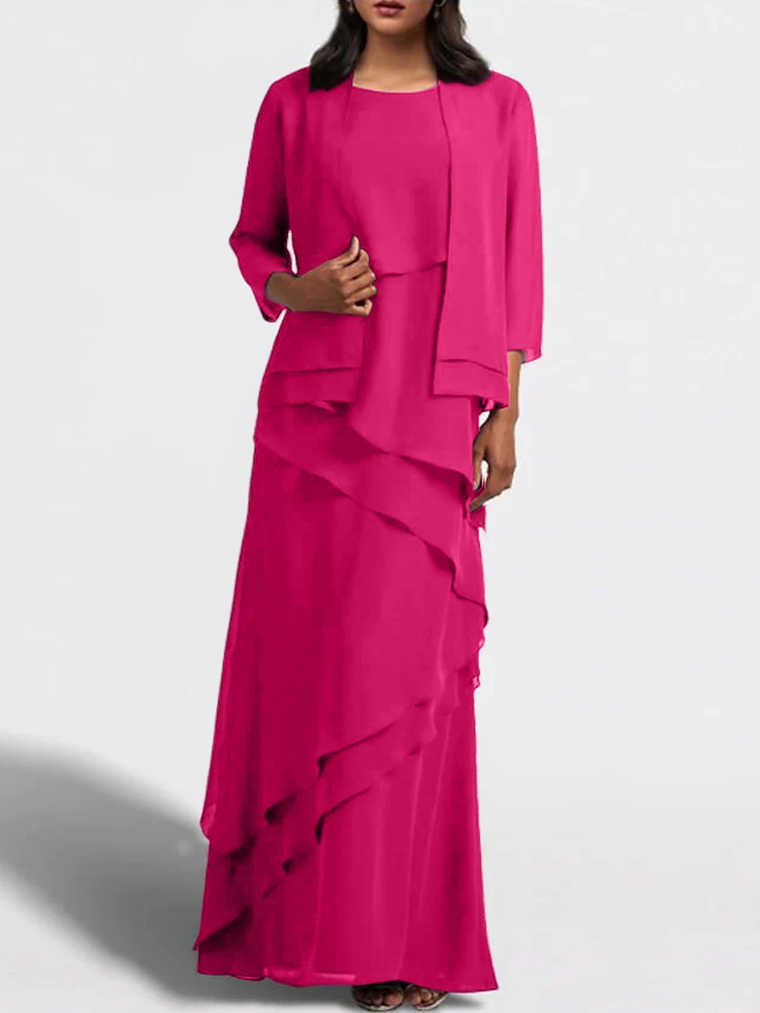 Floor-Length Mother of the Bride Sheath Dress with Matching Jacket
