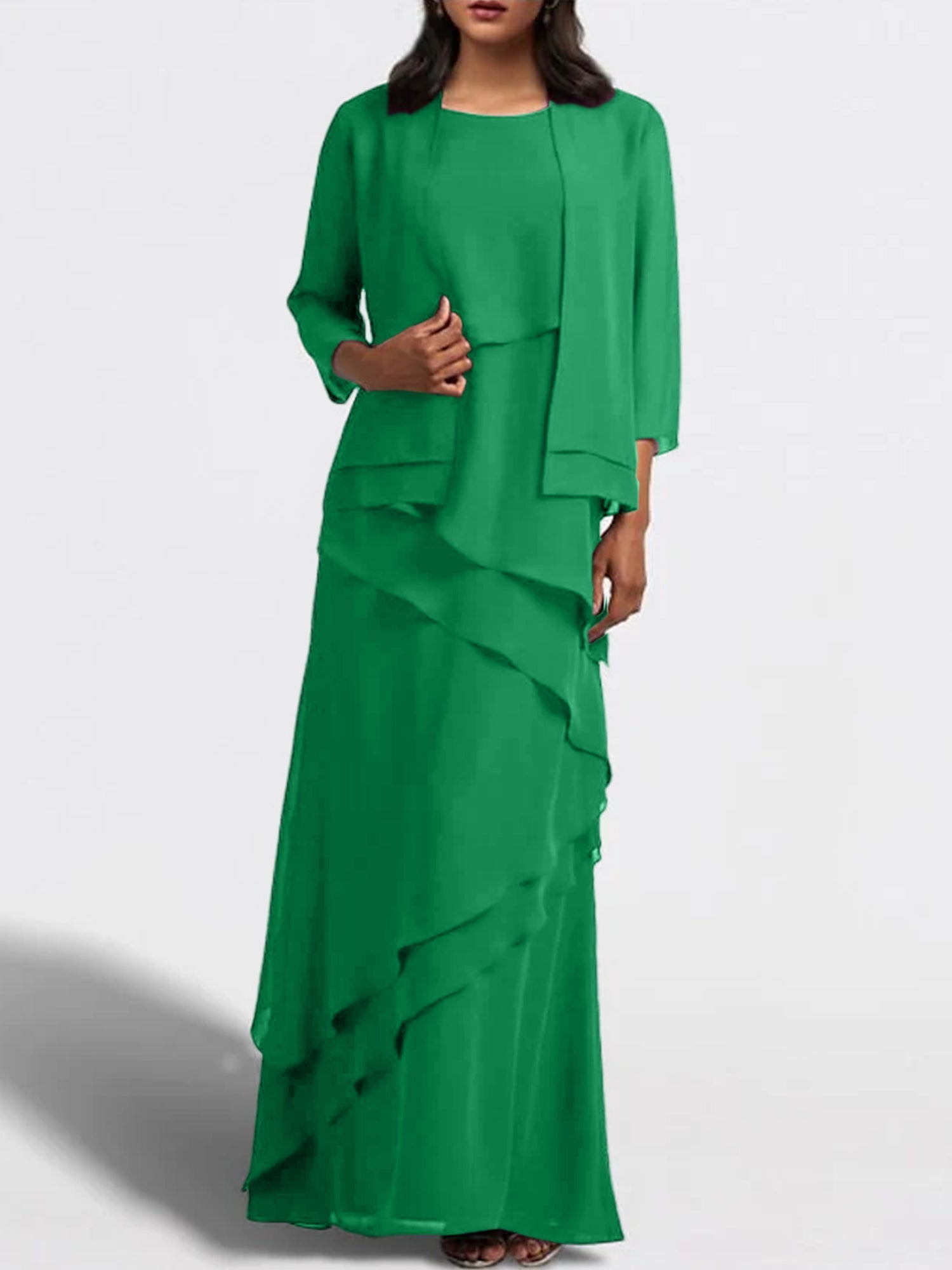 Floor-Length Mother of the Bride Sheath Dress with Matching Jacket