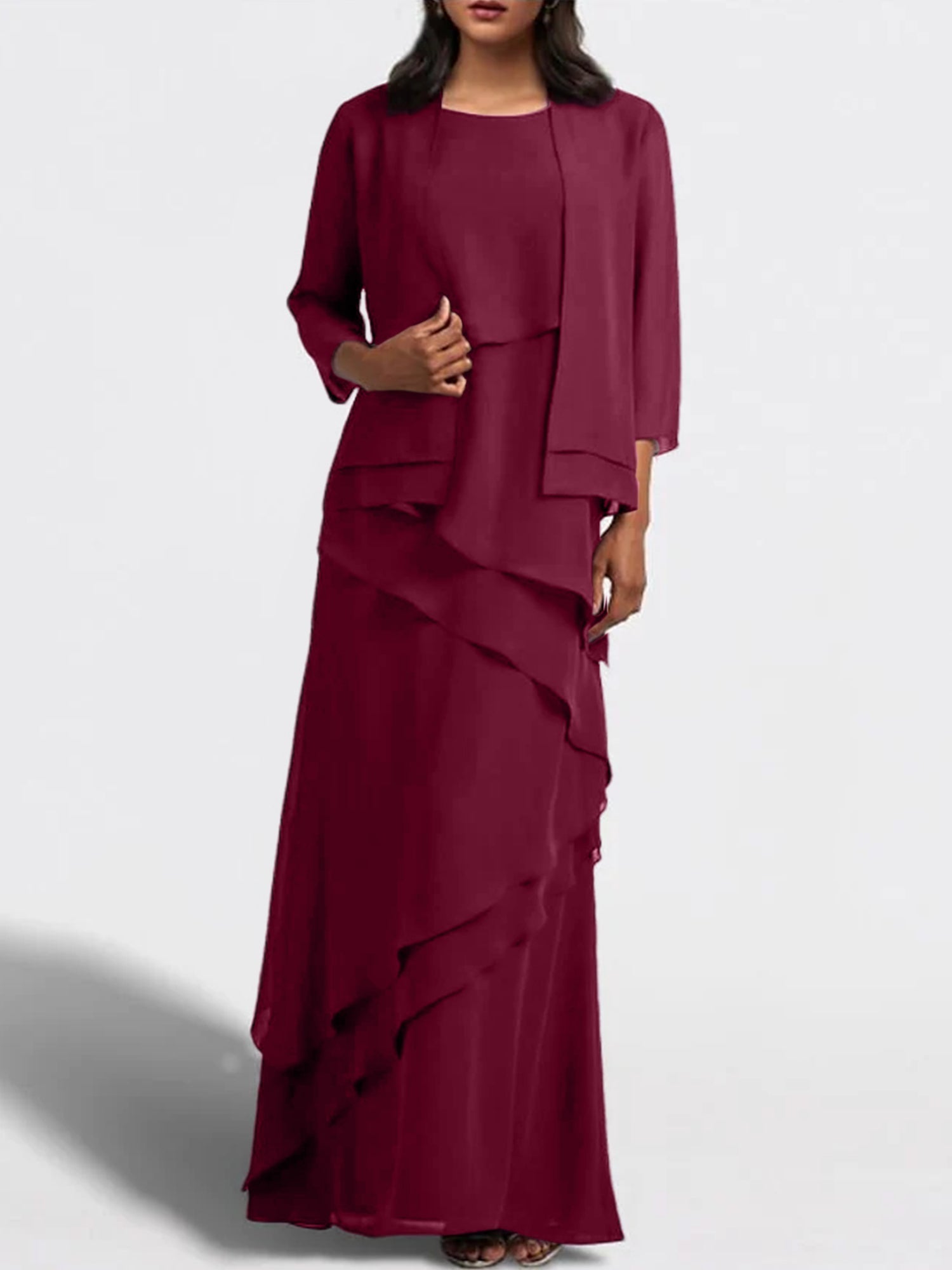 Floor-Length Mother of the Bride Sheath Dress with Matching Jacket