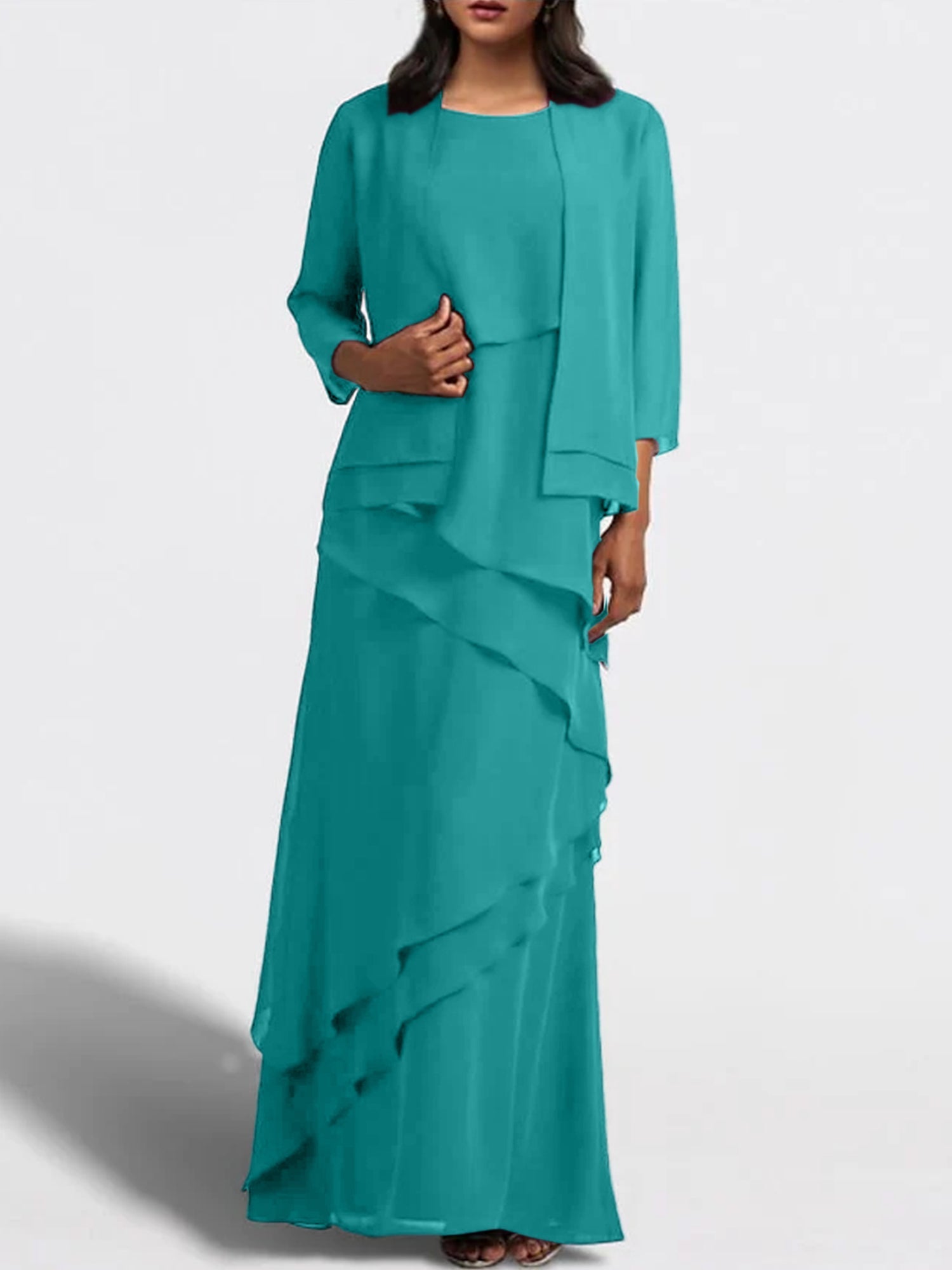 Floor-Length Mother of the Bride Sheath Dress with Matching Jacket
