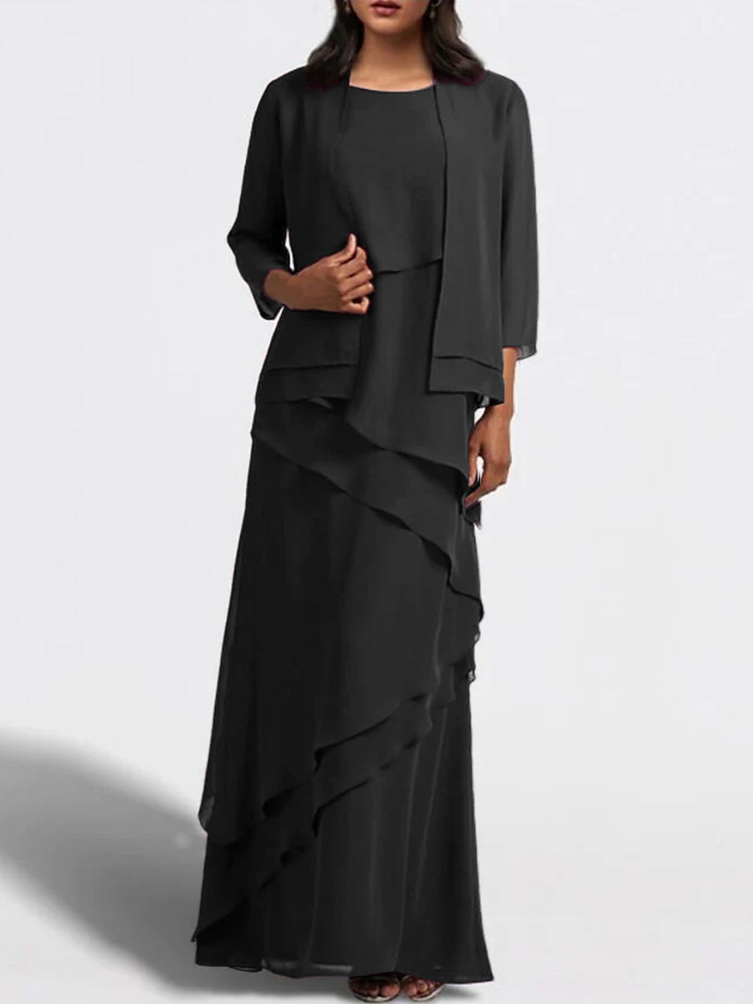 Floor-Length Mother of the Bride Sheath Dress with Matching Jacket