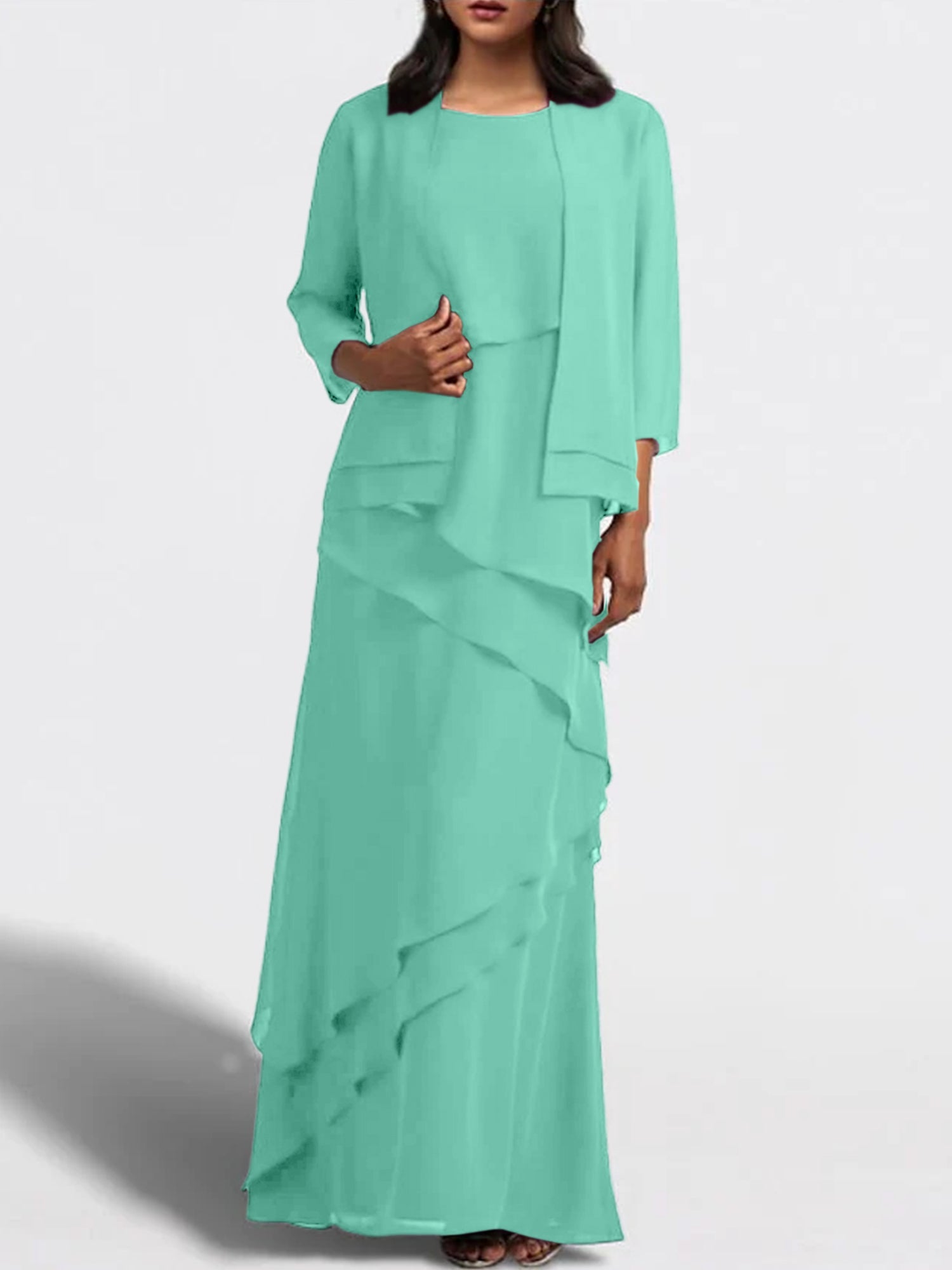 Floor-Length Mother of the Bride Sheath Dress with Matching Jacket