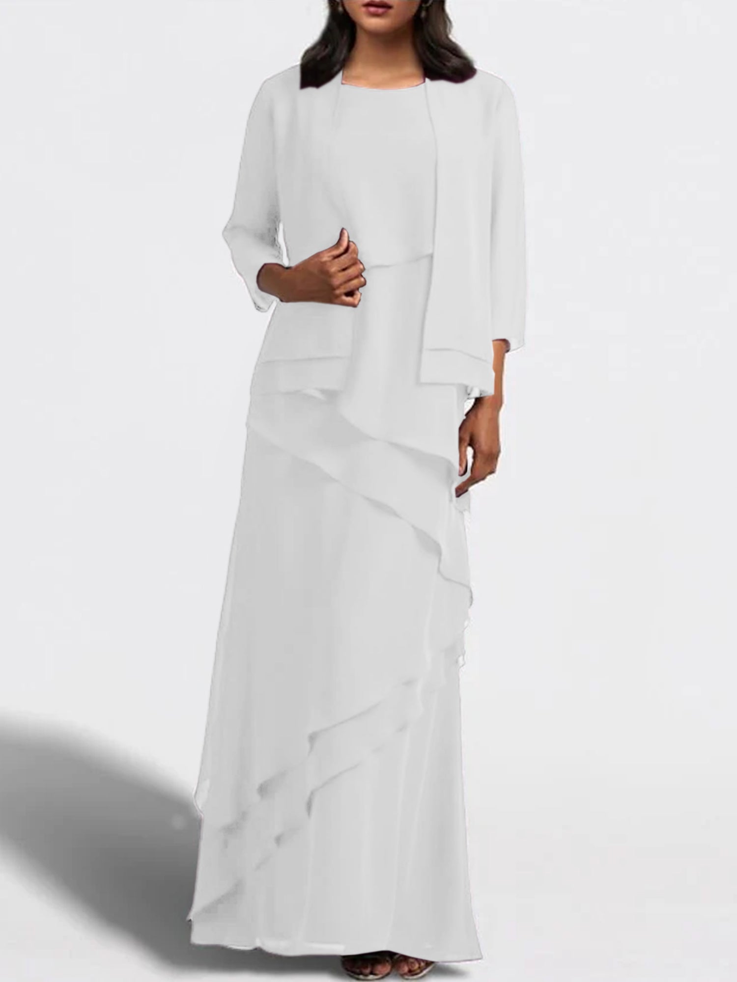Floor-Length Mother of the Bride Sheath Dress with Matching Jacket