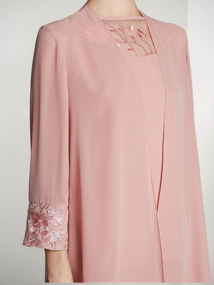 Floor-Length Square Neck Chiffon Pantsuit With Long Sleeves and Jacket for the Mother of the Bride