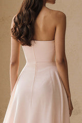 Flowy Light Pink A Line Strapless Ruffled Long Prom Dress