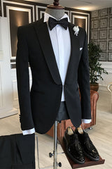 Formal Black Peaked Lapel 2 Piece Business Suit for Men