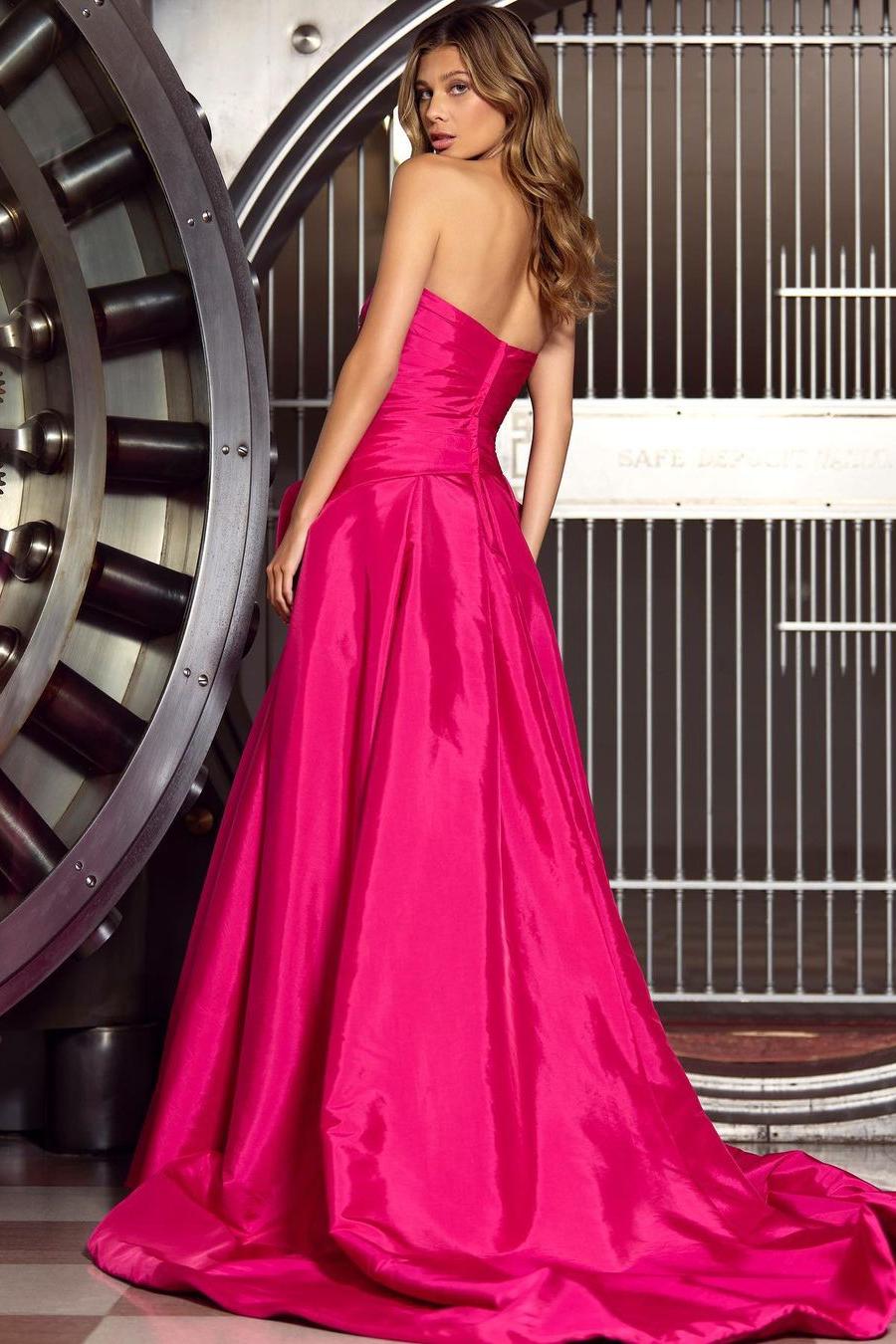 Fuchsia A Line Prom Dress Sleeveless Strapless Satin Evening Dress