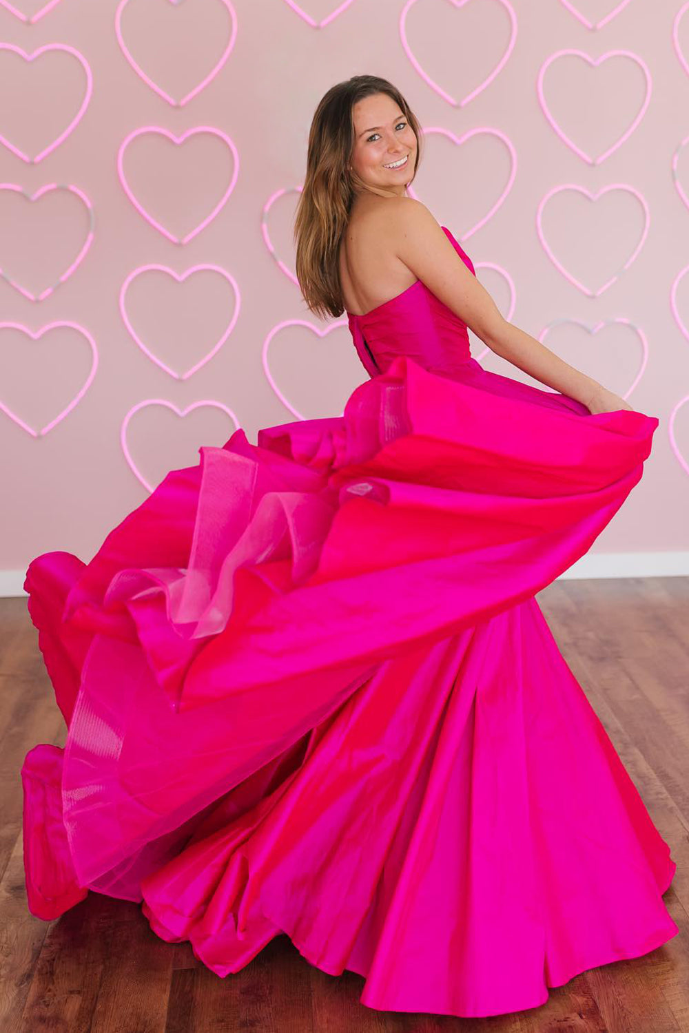 Fuchsia A Line Prom Dress Sweetheart Sleeveless Satin Long Evening Dress